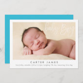 モダン男の赤ちゃんPHOTO書道タイプのオーバーレイ 案内状 (正面/裏面)