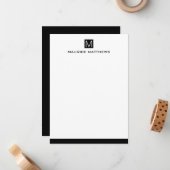 モダン男らしモノグラム名black square flat ノートカード (正面/裏面インサイチュ)