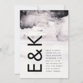 モダン男女兼用ブラック結婚インク 招待状 (正面)