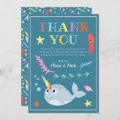 モダン男女兼用Narwhal Baby Shour サンキューカード (正面/裏面)