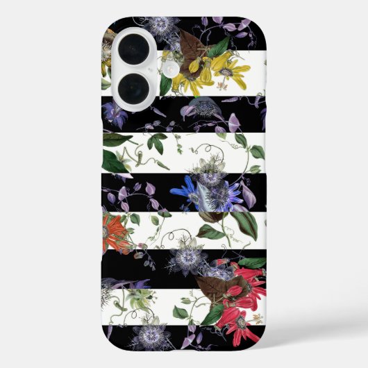 モダン異国カラフル花白黒ストライプ Case-Mate iPhoneケース (裏面)