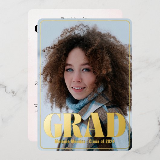 モダン発表と卒業パーティー招待状 箔シーズンカード (正面/裏面)