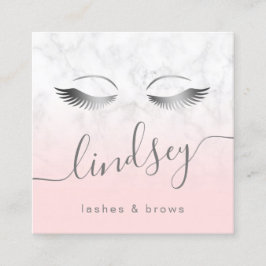 モダン白いエレガント白大理石のピンクの点滅 スクエア名刺