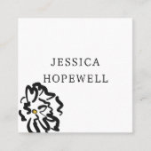 モダン白と黒のミニマルな花 スクエア名刺 (正面)