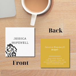 モダン白と黒のミニマルな花 スクエア名刺