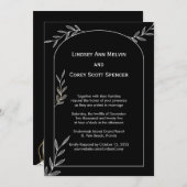 モダン白と黒の結婚葉 招待状 (正面/裏面)