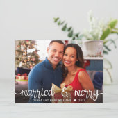 モダン白のスクリプ結婚したトとメリー写真 シーズンカード (スタンド正面)