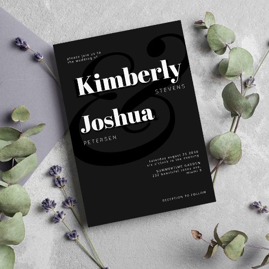 モダン白はっきりした結婚タイポグラフィ 招待状