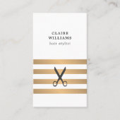 モダン白エレガントストライプフェイク金ゴールドHairStylist 名刺 (正面)