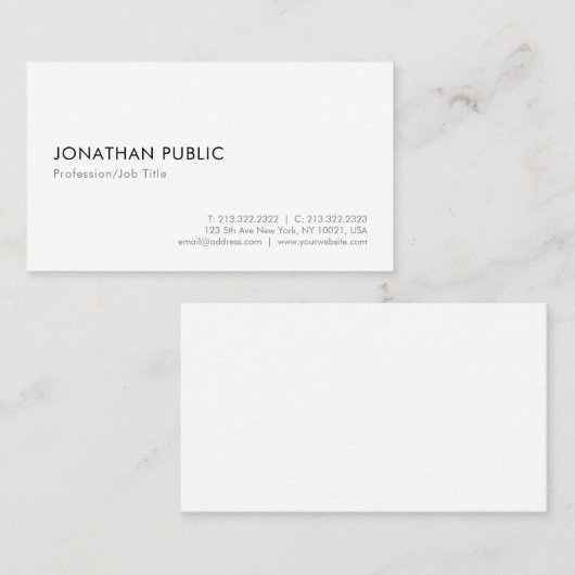 モダン白エレガントミニマルシンプル主義テンプレート 名刺 (正面/裏面)