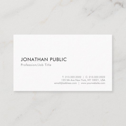 モダン白エレガントミニマルシンプル主義テンプレート 名刺 (正面)