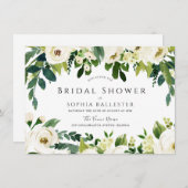 モダン白エレガント花ブライダルシャワー 招待状 (正面/裏面)