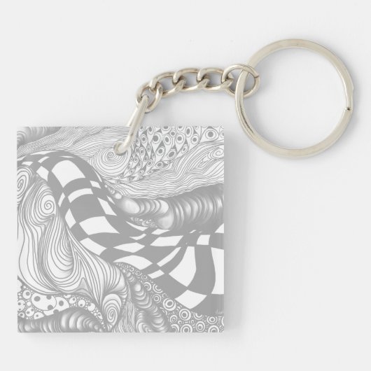 モダン白エレガント黒デザイン キーホルダー (裏面)