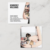 モダン白カスタム画像グラフィックデザイクールナ スクエア名刺 (正面/裏面)