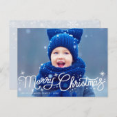 モダン白クリスマスブルータイポグラフィはがき ポストカード (正面/裏面)