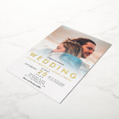 モダン白グラデーションシンプル2枚の写真結婚2 箔招待状 (回転した状態)