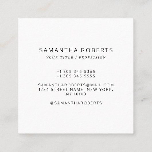 モダン白シンプルロゴの追加 スクエア名刺 (裏面)