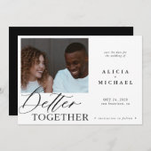 モダン白シンプル文字結婚黒 セーブザデート (正面/裏面)