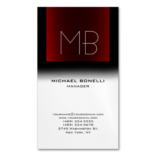 モダン白スタイリッシュモノグラムの マグネット名刺 (正面縦)