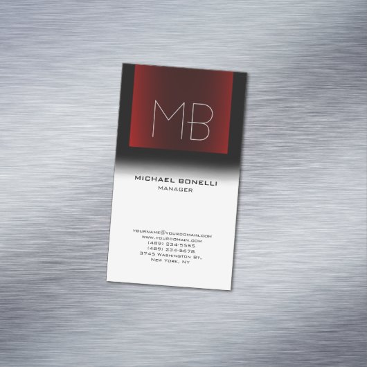 モダン白スタイリッシュモノグラムの マグネット名刺 (インサイチュ)