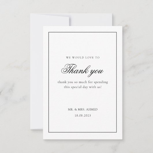 モダン白ミニマル黒枠ムスリム結婚ズ サンキューカード (正面)