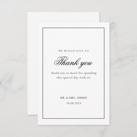 モダン白ミニマル黒枠ムスリム結婚ズ サンキューカード (正面/裏面)