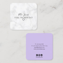 モダン白大理石と紫爪、 ネイル スクエア名刺