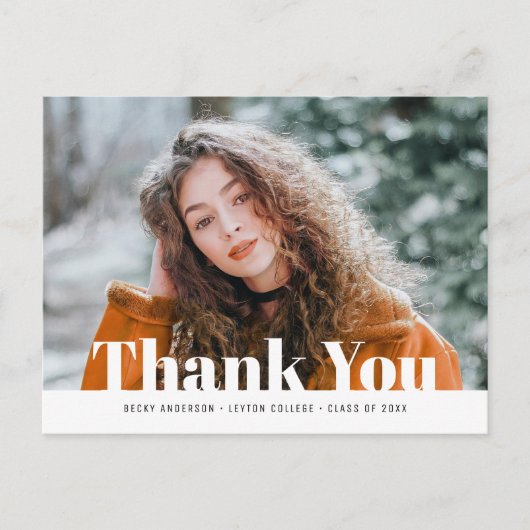 モダン白文字写真感謝してい卒業前 ポストカード (正面)