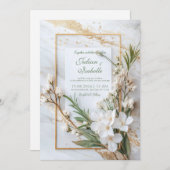 モダン白結婚花 招待状 (正面/裏面)