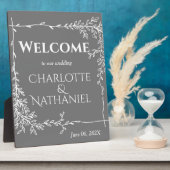 モダン白葉オング結婚レイ フォトプラーク (側面)