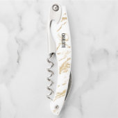 モダン白金ゴールド大理石モノグラム名  ソムリエナイフ (正面)