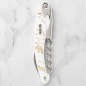 モダン白金ゴールド大理石モノグラム名  ソムリエナイフ (裏面)