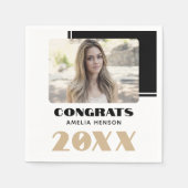 モダン白黒おめでとう大学院写真 スタンダードカクテルナプキン (正面)