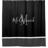 モダン白黒とグレーのモストライプのノグラム名 シャワーカーテン (正面)