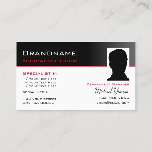 モダン白黒とロゴおよびフォトプロフェッショナル 名刺 (裏面)