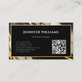 モダン白黒と金ゴールド大理石QRコード 名刺 (裏面)