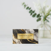 モダン白黒と金ゴールド大理石QRコード 名刺 (スタンド正面)