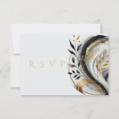 モダン白黒と金ゴールド結婚の植物学 –  出欠カード (正面)