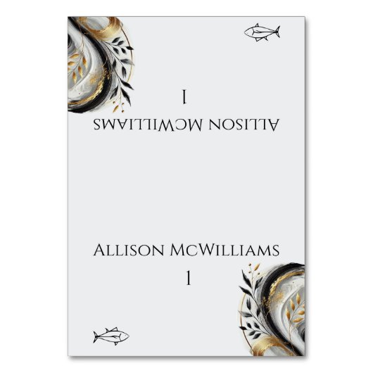 モダン白黒と金ゴールド結婚の – 魚 テーブルナンバー (正面)