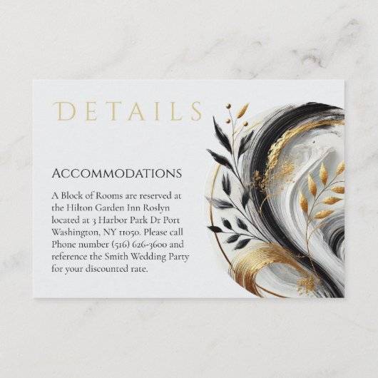 モダン白黒と金ゴールド結婚植物学 – エン エンクロージャーカード (裏面)