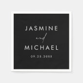 モダン白黒のスクリプ結婚ト スタンダードカクテルナプキン (正面)