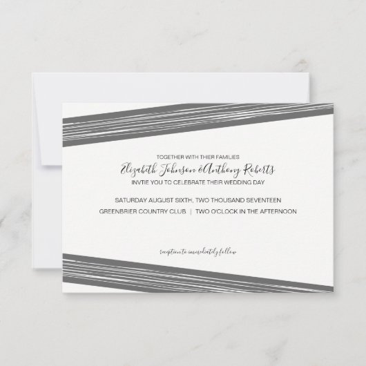 モダン白黒のストライプの結婚式招待状 招待状 (正面)