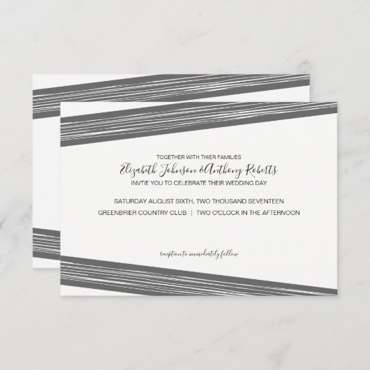 モダン白黒のストライプの結婚式招待状 招待状 (正面/裏面)