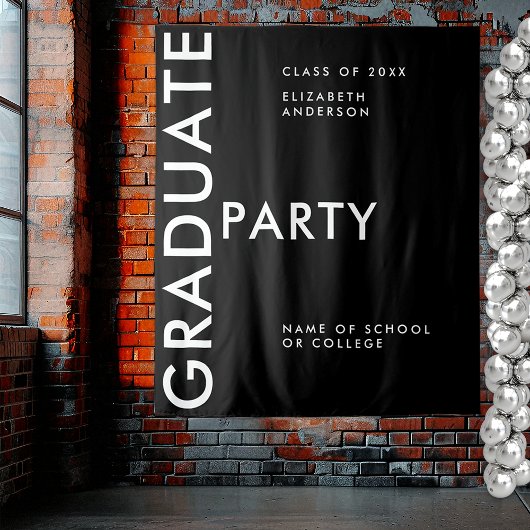 モダン白黒のパーソナライズ卒業の背景 タペストリー