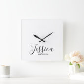 モダン白黒のフルネームトレンディースタイリッシュ スクエア壁時計 (ホーム)