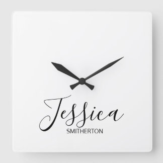 モダン白黒のフルネームトレンディースタイリッシュ スクエア壁時計