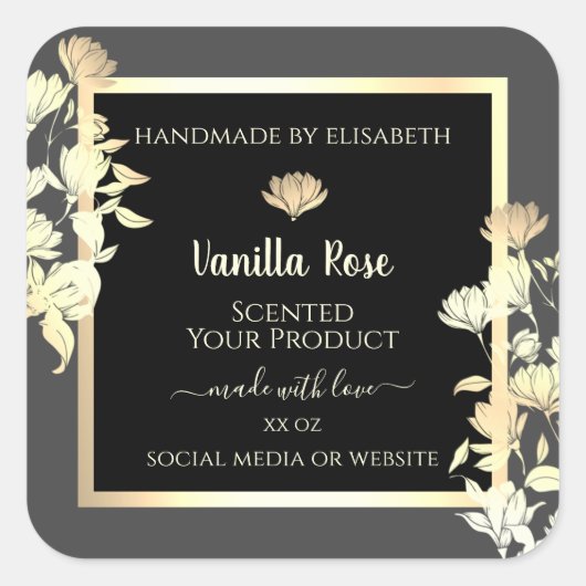 モダン白黒の包装ラベル金ゴールド枠 スクエアシール (正面)
