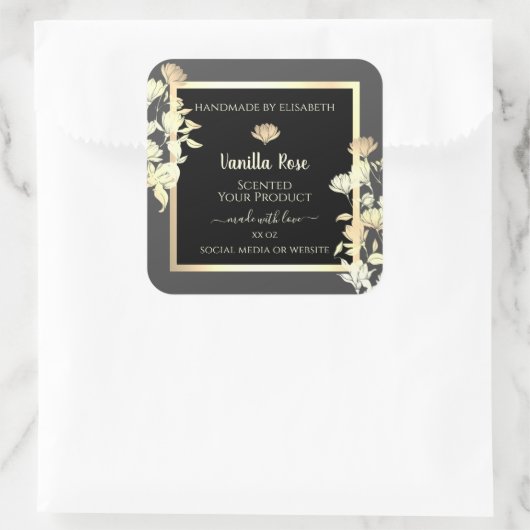 モダン白黒の包装ラベル金ゴールド枠 スクエアシール (バッグ)