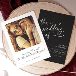 モダン白黒の手書きハート結婚の 招待状