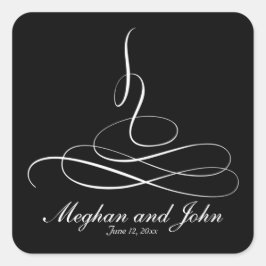 モダン白黒の書道の渦結婚 スクエアシール
